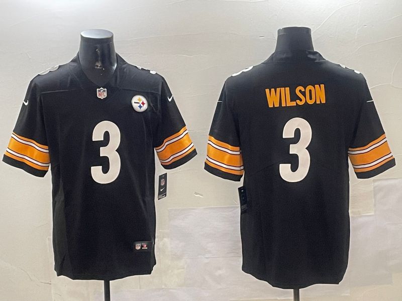 Men Pittsburgh Steelers #3 Wilson Black Second generation 2024 Nike Limited NFL Jersey style 0104